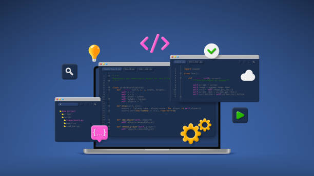 concept of computer programming or developing software or game - 定制開發(fā)軟件 幅插畫檔、美工圖案、卡通及圖標(biāo)