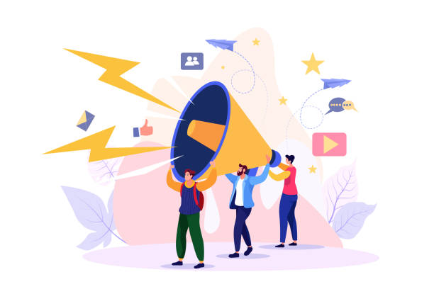 vector illustration, flat style, business promotion, advertising, call through the horn, online alerting - 營銷 幅插畫檔、美工圖案、卡通及圖標(biāo)