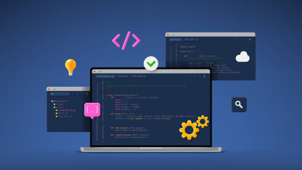 concept of computer programming or developing software or game - 系統(tǒng)軟件開(kāi)發(fā) 幅插畫(huà)檔、美工圖案、卡通及圖標(biāo)